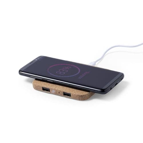 Sawfish Personalised Charger Kronex 10W Cork Wireless Charger with Dual USB Outputs Natural Cork Finish — view 4
