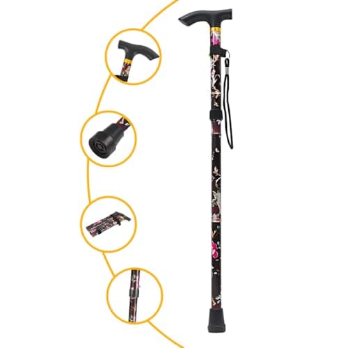 ZallyX Foldable Walking Sticks for Men & Women, 85–95cm Adjustable Ladies Walking Stick, Mobility aids, Collapsible walking stick For Elderly Adults (Black Flower) — view 2