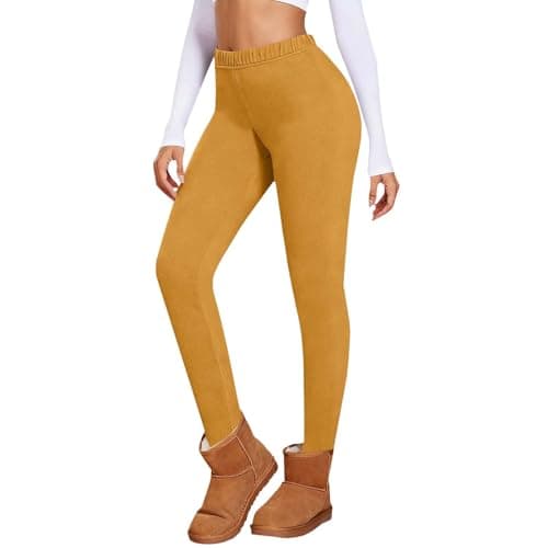AMDOLE Fleece Lined Leggings Women High Waisted Thermal Leggings Winter Warm Sport Gym Tights Yoga Pants for Ladies Outdoor Travel Hiking Camping Skiing B-Yellow M