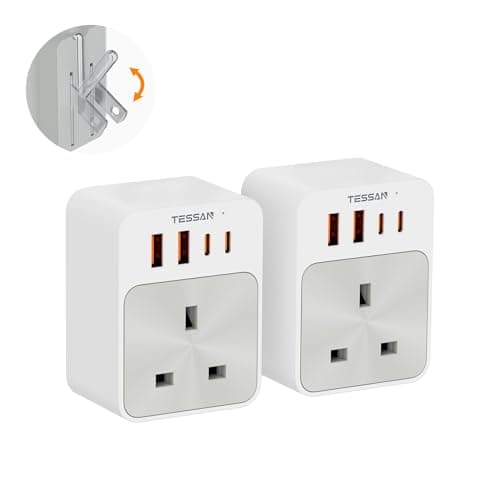 TESSAN UK to US Plug Adaptor 2 Pack, Foldable USA Travel Adapter with USB C