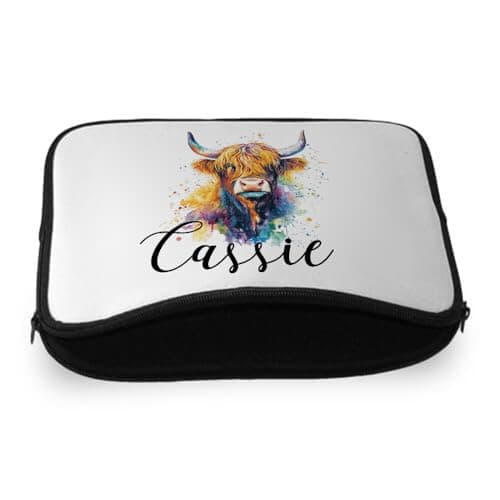 Personalised Colorful Highland Cow custom name gift for kids,Laptop Sleeve, Organiser, Laptop Case Office use. (14") — view 2