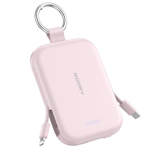 RORRY Portable Charger 5000mAh Power Bank with Built-in 2 Cables -Pink