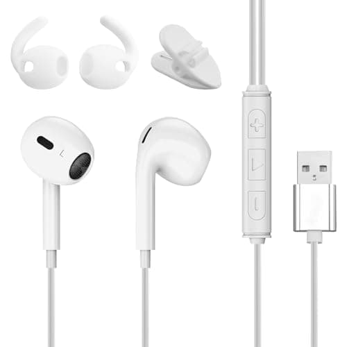 USB Wired Earphones with Microphone for Laptop Computer