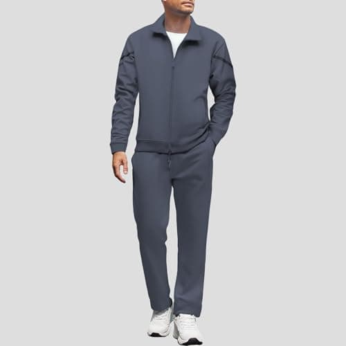 ofeirhz Tracksuit Mens Full Set Long Sleeve Jacket & Jogger Pants Workout Fitness Running Sweat-Suits Sportswear Set Comfortable, Warm & Stylish Loungewear Sets For Casual Wear, Gym, Travel — view 2