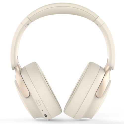 RORSOU B8 Bluetooth Headphones Over Ear, 6 EQ Music Modes and 50H Playtime Deep Bass Wireless Headphones with Mic, Lightweight Folding HiFi Stereo Headset for iPad/Travel/Tablet/PC/Home Beige White — view 2