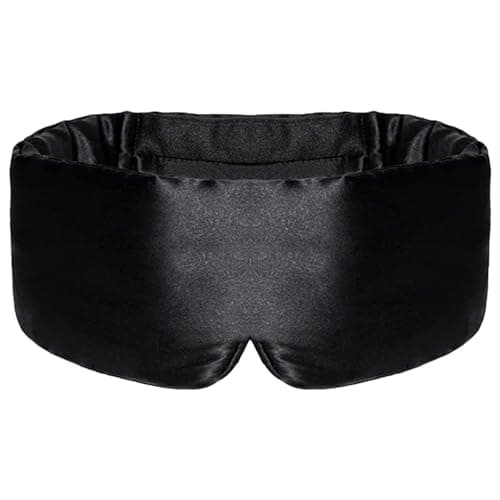 SSKHE Silk Sleep Mask for Women Men, Satin Blackout Eye Night Mask Headband with Kids for Home Sleep Travel Shift Work Nap Yoga Snooze Soundproof Cooling for Airplane Essentials (Black, One Size)