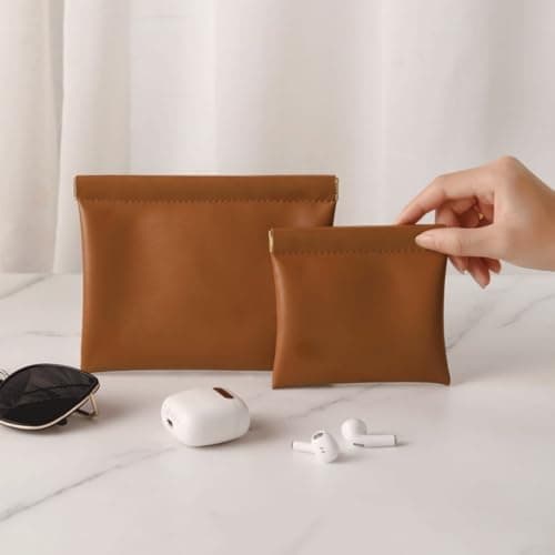 Compact PU Pouch with Auto-Closing Design for Storing Earbuds Chargers and Tiny Essentials in Daily Use or Travel (White cream) — view 6