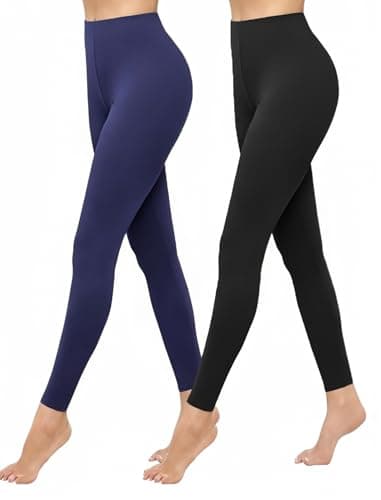 Ekouaer 2 Pack Thermal Leggings Women UK Soft Elastic High Waisted Thermal Lined Pants High Waisted for Gym Yoga in Winter,Black/Dark Blue,M