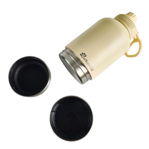 OUT 'N WILD Portable Dog Insulated Water Bottle & Bowls - All-in-One Travel Accessories Pet Food & Liquids for Car, Hiking, Camping - Leak-Proof, Double Walled - 32 oz, 2 Dog Bowls, Beige — view 3