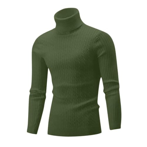 XMWSPO Men's Cable Knit Turtleneck Sweater,Long Sleeve Warm Sweatshirt — view 3