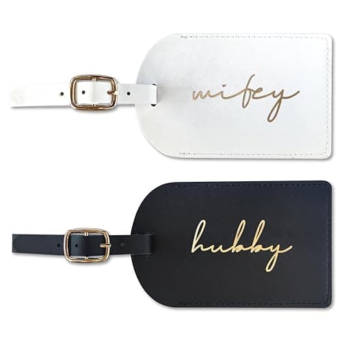 GroomBrideGifts Mr and Mrs Luggage Tags, Bridal Shower Gift, Honeymoon Travel Essentials, A Wife & Hubby, 4 * 3