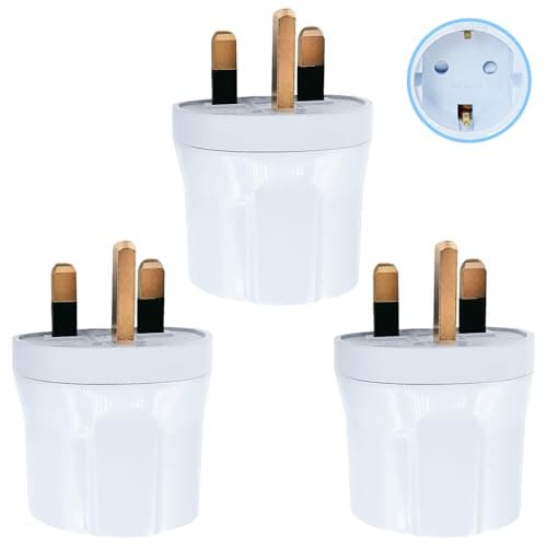 Double Dragon EU to UK Plug Adapter | European 2-Pin to UK 3-Pin Travel Adapter | Schuko & Europlug from France, Germany, Spain, Italy to UK Socket | BS8546 Certified, 13A Fused – White (3 Pack)