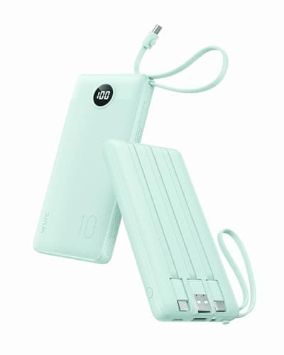 VRURC 10000mAh Power Bank With Built-in 4 Cables, Slim Portable Charger