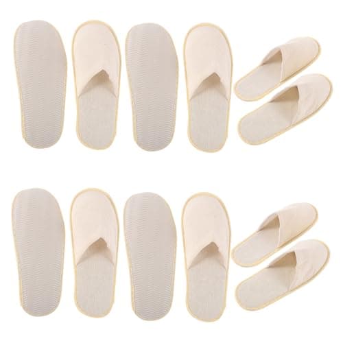 WRITWAA Portable Foldable Travel Slippers Khaki 6 Pairs Cotton Linen