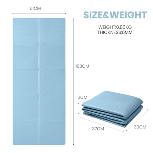 Good Nite Foldable Yoga Mat Non Slip Portable Fitness Mat Foldable Light Gym Mat Pilates Sport Travel Exercise Mat for Women Men 183 x 61 x 0.6 cm(Blue) — view 2