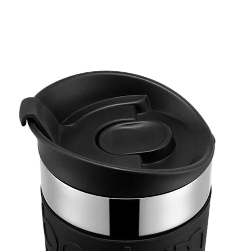 Bodum Travel Mug Vacuum Insulated Travel Cup, 350ml / 12oz Double-Wall Stainless-Steel Coffee Mug with Flip-Top Lid and Non-Slip Silicone Grip, Black, 11068-01 — view 2