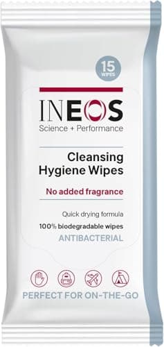 INEOS Cleansing Hygiene Wipes x15, Fragrance Free, Antibacterial, Biodegradable, Perfect For On-The-Go, Packaging May Vary, Packaging May Vary (Pack of 5)
