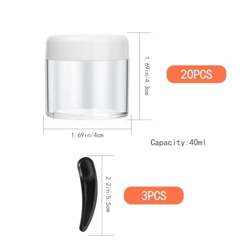 20 Pcs White Clear 40ml Cosmetic Jars, Plastic Sample Pots with Screw Lids — view 2