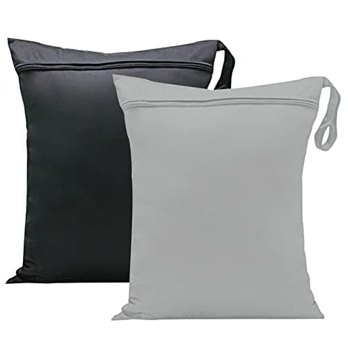 Zngou 2 Pcs Wet Bags, 13x14 inch Dry Nappy Changing Laundry Bag Cloth Organiser Pouches Diaper for Babies Swimming Camping Travel Gym Beach, Balck, grey