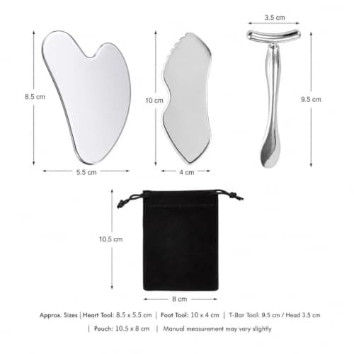 Gua Sha Tool Face Set Stainless Steel 3 Pack with Storage Bag Silver — view 3