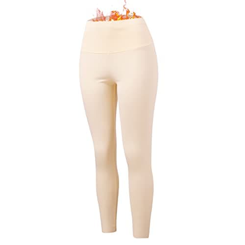 Thermal Tights for Women Fleece Tights Elastic Waist Thermal Leggings Winter Thermal Underwear Plain Thermal Trousers Lined Winter Trousers Seamless Thermal Leggings, beige, M — view 3
