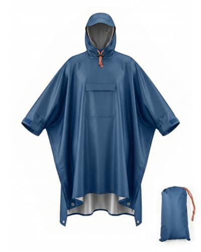 Poncho Waterproof Adult Plus Size New with Zipper Design Rain Poncho Waterproof Poncho Reusable Hooded For Hiking Camping Festivals Travel Lightweight Unisex Ponchos Festival Poncho Adult Blue