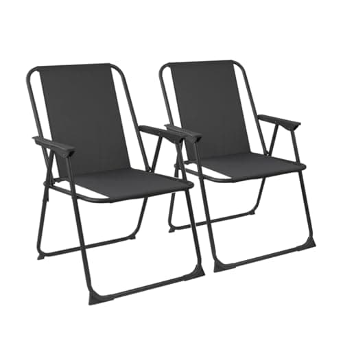 Harbour Housewares Folding Beach Deck Chairs - Black - Pack of 2 - Metal Outdoor Patio Seat Lightweight Portable Deck Chair for Picnic, Garden, Camping, Fishing