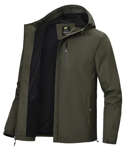 Huayuzh Mens Waterproof Jacket Men's Outdoor Jackets Lightweight Rain Coat Packable Windproof Softshell Hiking Camping Army Green M — view 2
