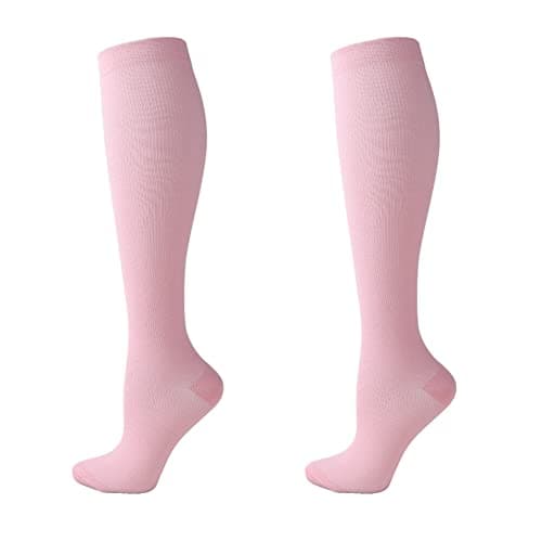 2 Pairs Compression Socks for Men and Women Flight Socks Compression Stockings Running Socks (Pink, S-M)