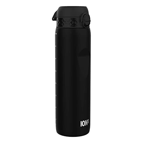 ION8 1 Litre Water Bottle, Leak Proof, Flip Lid, Carry Handle, Rapid Hydration, Dishwasher Safe, BPA Free, Contoured Grip, Ideal for Travel, Gym & Activity, Carbon Neutral Recyclon, 32 oz, Black