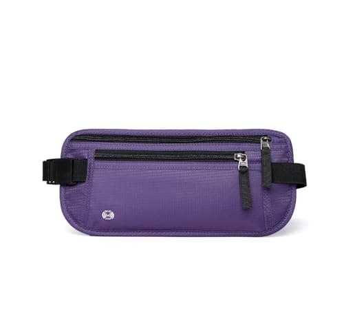 RFID Blocking Travel Money Belt - Anti-Theft Hidden Waist Wallet for Passport, Credit Cards & Phone - Security Fanny Pack for Men & Women (12 Colors), Purple, Modern
