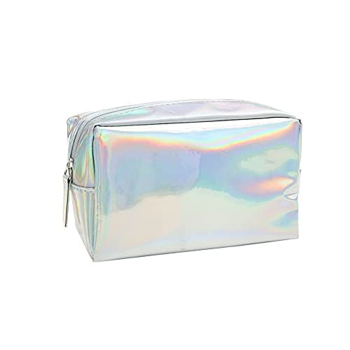 ccHuDE PU Leather Holographic Cosmetic Bag Pouch Makeup Case Toiletry Bags Make UP Organizer for Women Travel, Silver