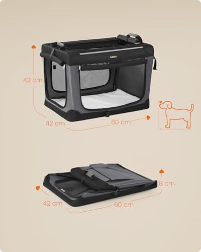 Feandrea Collapsible Dog Crate, Portable Pet Travel Crate for Small Dogs, 60 x 42 x 42 cm, Oxford Fabric Pet Carrier with Mesh Doors, Storage Pocket, Ink Black PDC016B01 — view 5
