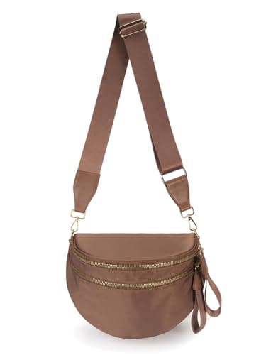 Pure Colour Crossbody Bag Bum Bag for Women,Spacious Purse Fanny Packs Belt Bag,Oversized Bum Bag, Colour Bum Bag-Coffee, 11.0 Inches X 8.6 Inches X 4.5 Inches, Casual