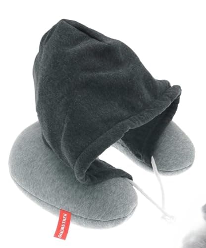 2-in-1 Hooded Travel Neck Pillow, Memory Foam U-Shaped Cushion with Hood, Grey and Dark Grey