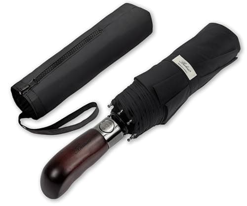 Balios Folding Umbrella Real Wood Handle Auto Open Close Black