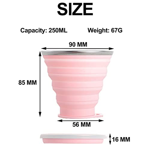 xocome Foldable Cup, 250 MLReusable Food Grade Folding Mug with Lids, Expandable Retractable Drinking Set, Portable, Pocket Size for Outdoor Camping Travel and Hiking(2 Pack) — view 2