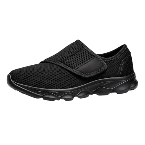 Men’s Slip On Walking Trainers with Cross Elastic Band Breathable Mesh Lightweight Cushioned Shoes for Summer Travel Outdoor Activities Black, Size 6
