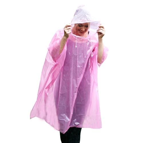 Start and Drive Ltd Poncho Rain Coat Waterproof Plastic Adult Size with Hoods men and women emergency disposable Pocket size Foldable Thin and Strong Hiking Keep Dry (Pink - 1 pcs)