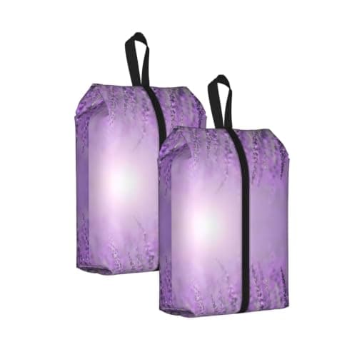 Romantic Purple Lavender Print Waterproof Shoe Bag Travel Bag with Carry Strap Storage Bag Versatile Cosmetic Bag-2pcs