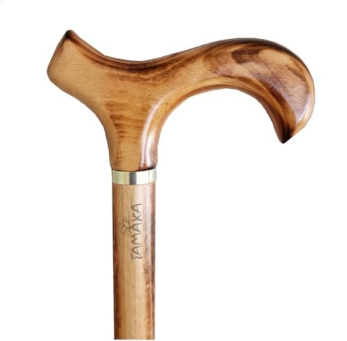 TAMAKA® Gents Handcrafted Scorched Handle Wooden Derby Cane With Collar Walking Stick Mens Ladies - 94cm (37") — view 3