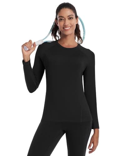 Runhit Thermal Tops Womens Long Sleeve Fleece Lined Compression Shirt Soft Warm Base Layer Moisture Wicking Sports Underwear for Ski, Running Gym Workout Black 2XL — view 5