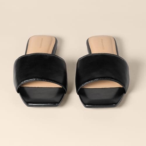 Amazon Essentials Women's Slide Sandals, Black Faux Leather, 2 UK — view 3