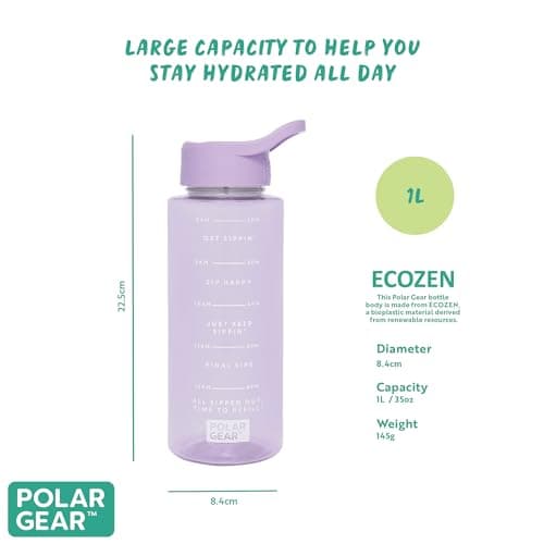 Polar Gear 1L Tracker Bottle with Easy Flip Up Straw & Hydration Tracker Markings - Heather — view 3
