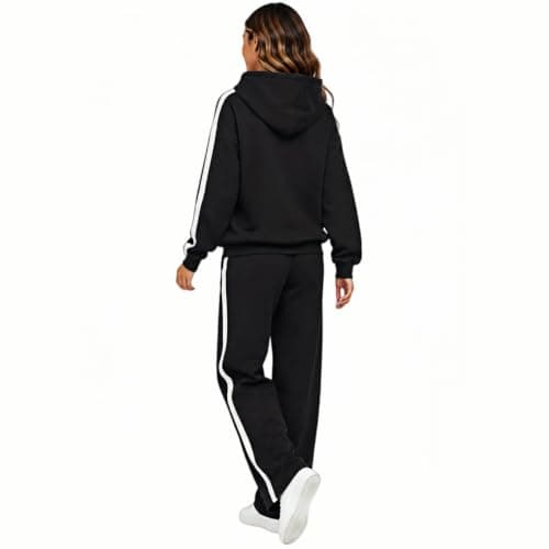 Womens Black 2 Piece Outfit Pullover Hoodie and Wide Leg Trousers — view 3