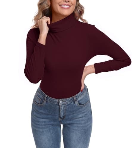 IWOLLENCE Turtleneck Women Thermal Tops Polo Neck Jumpers (Burgundy, XS)