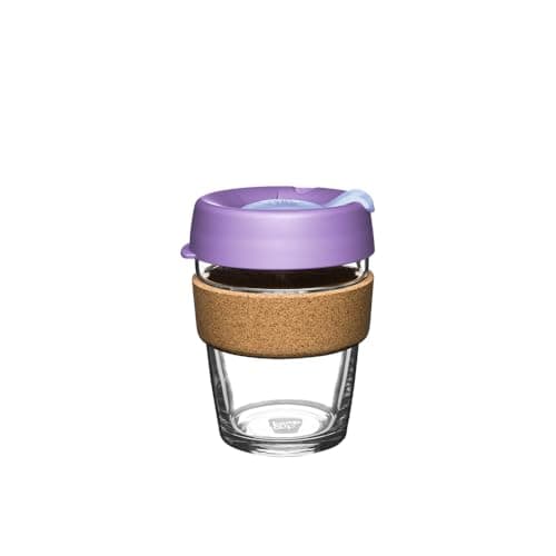 KeepCup Brew Cork - 12oz/340ml Tempered Glass Reusable Coffee Cup/Travel Mug, Natural Cork Band with Splashproof Press Fit Lid - Moonlight
