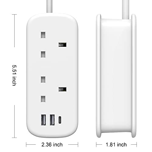 Unidapt Socket Extension Lead, USB C & A, White, 1.5M Rollable Cord — view 4