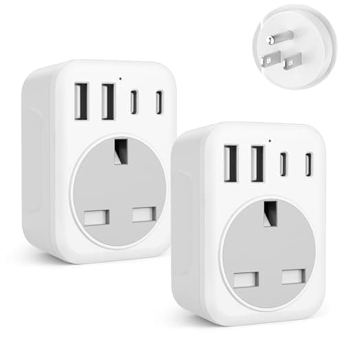 2 Pack UK To USA Plug Adapter, 5 IN 1 American Travel Adaptor with 2 USB C & 2 USB A, US Plug Adapter for Canada, Thailand, Mexico, Bahamas etc,Type B