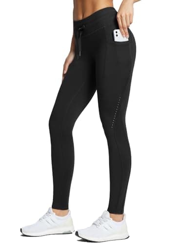 baleaf Fleece Lined Leggings Womens Waterproof Thermal Winter Warm Hiking Ski Running Leggings High Waisted with Pockets Black-25'' M